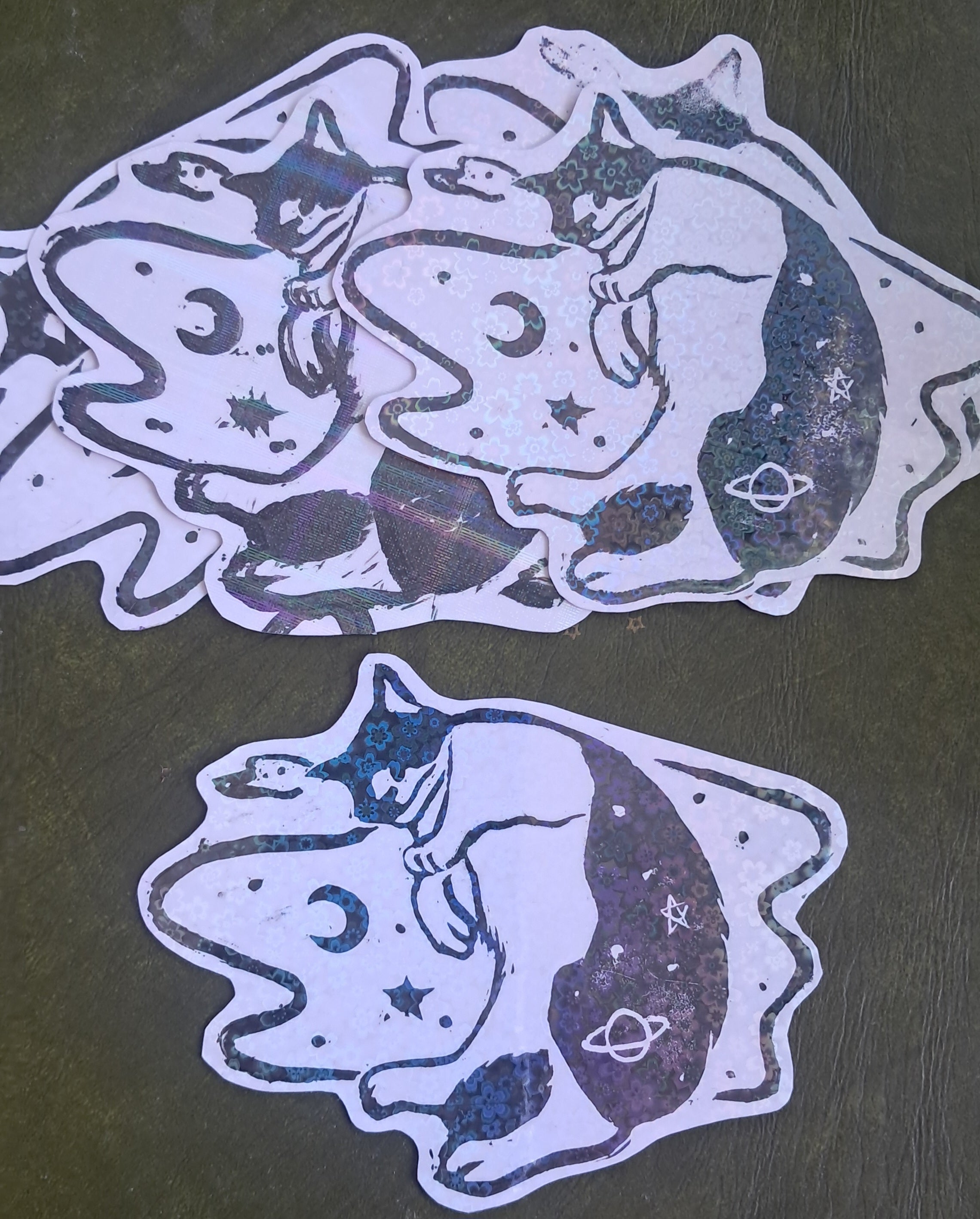 space cat lino cut sticker