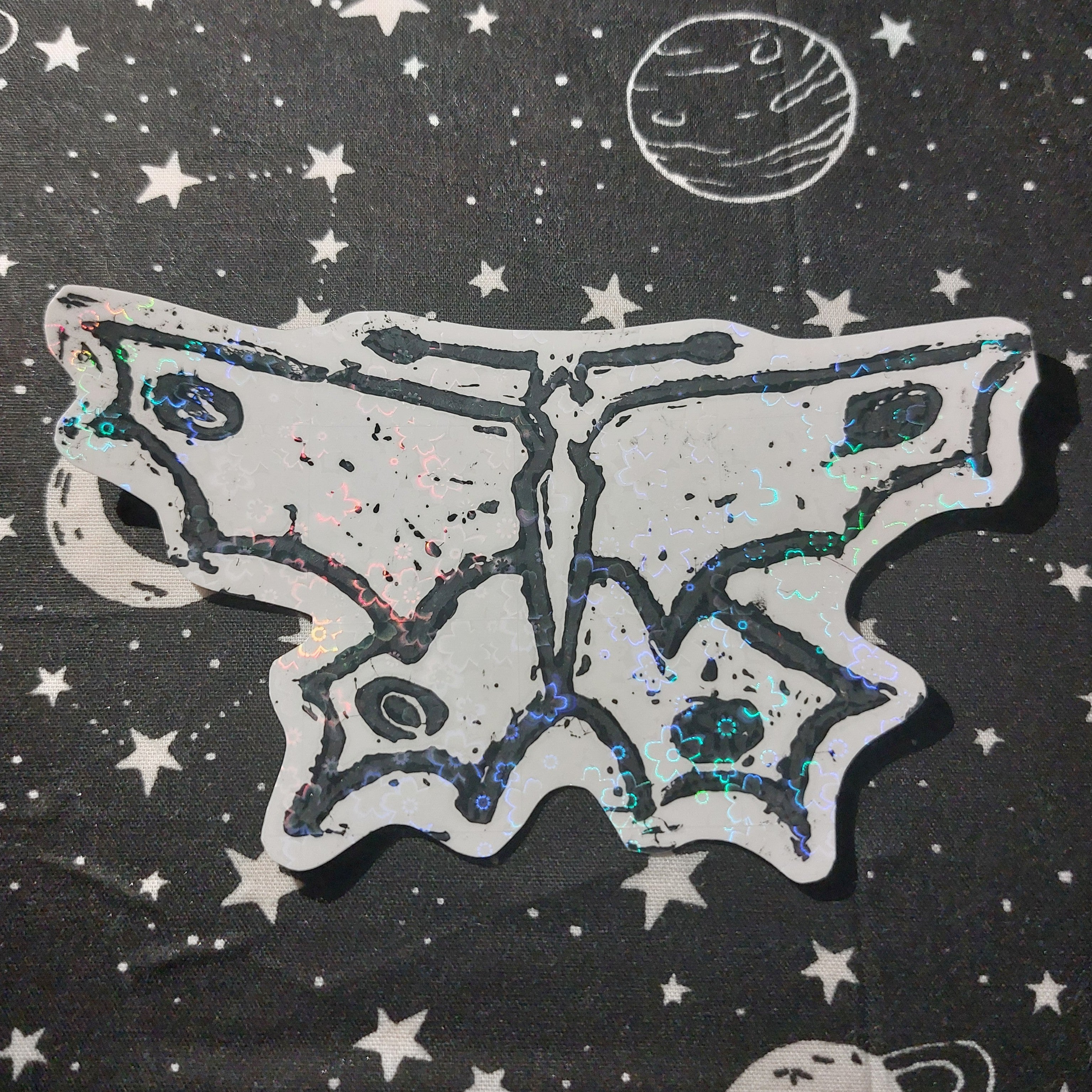 open wing butterfly lino cut sticker