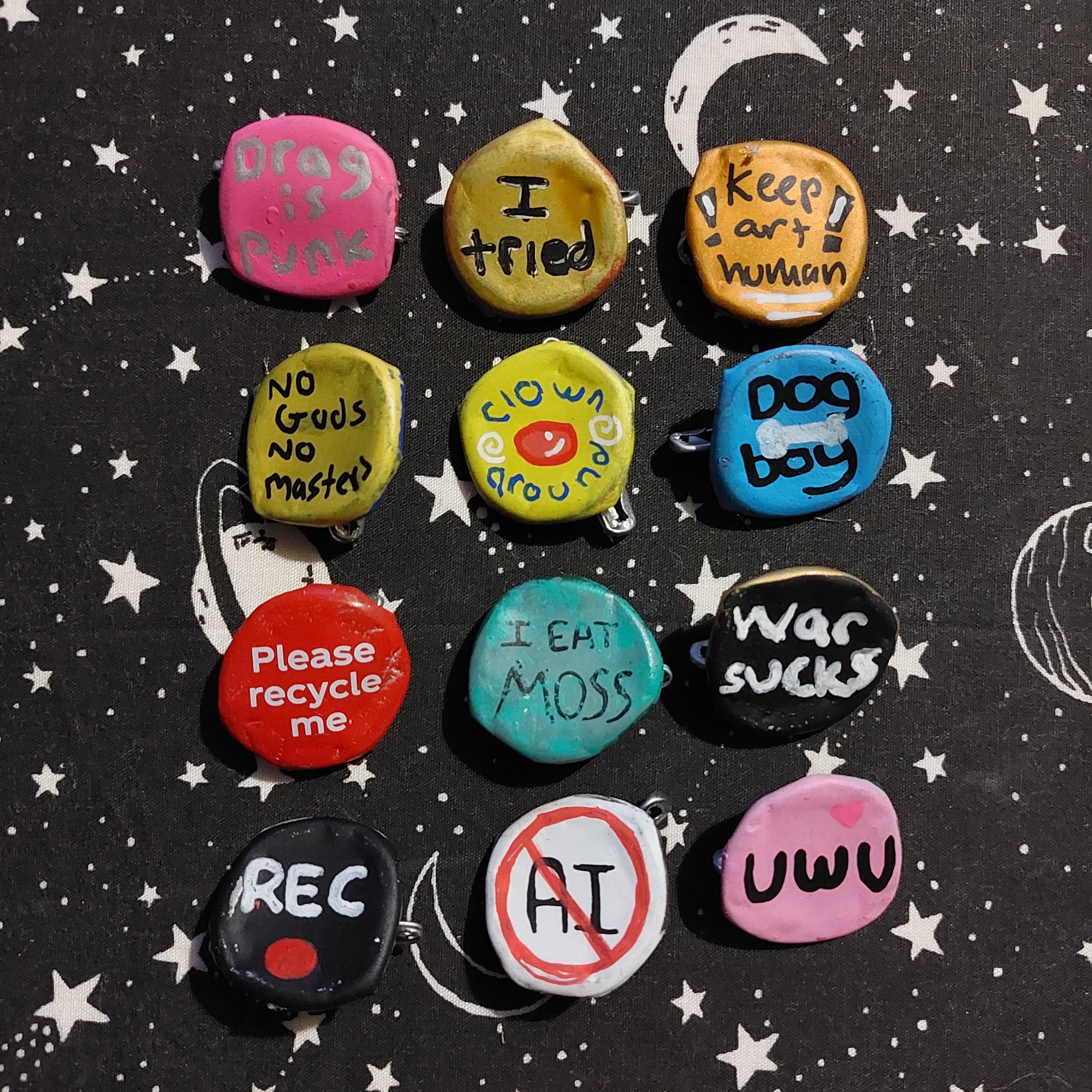 Word bottlecap pins