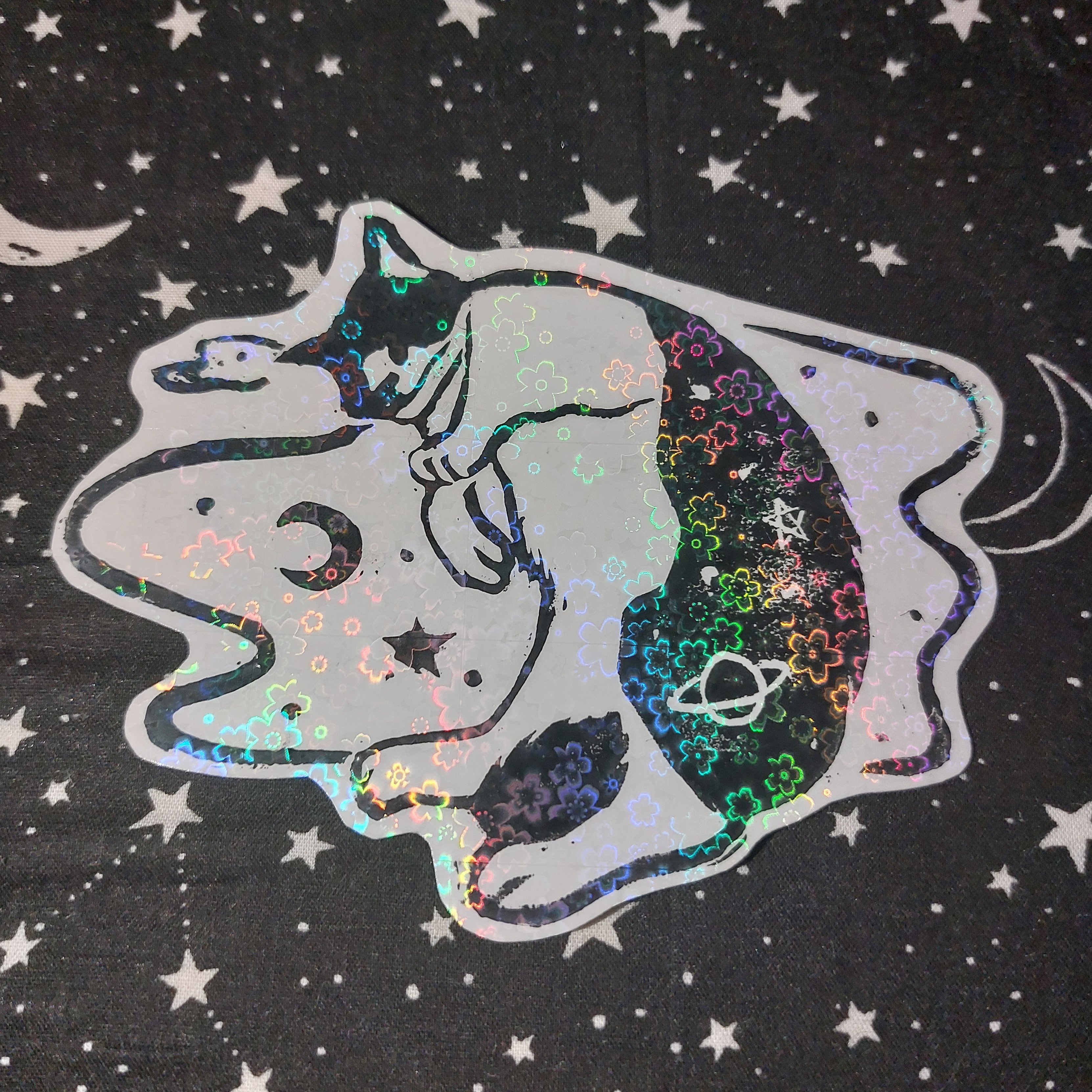 space cat lino cut sticker
